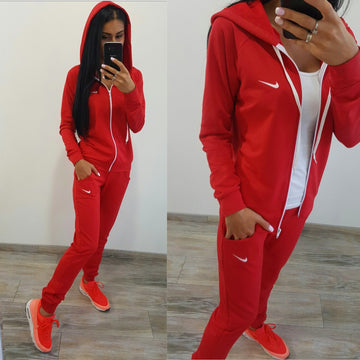 Pure Color Sports Hoodie with Pants Two Pieces Set 