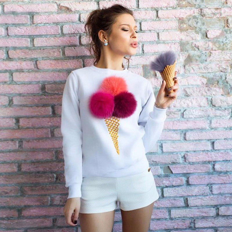 Cute Furry Ball Icecream Print Long Sleeve Sweatshirt