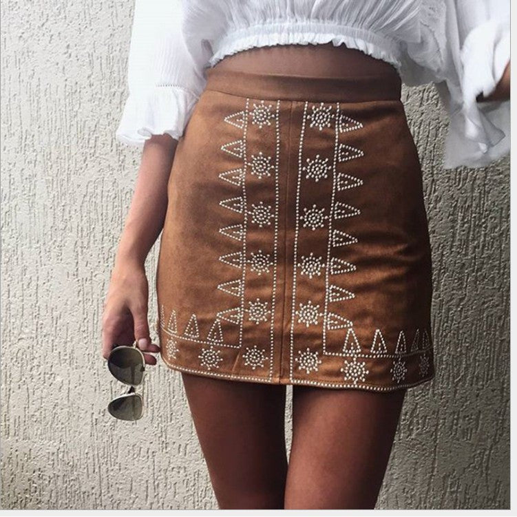 Bohemian Style Print High Waist Bodycon Mini Skirt