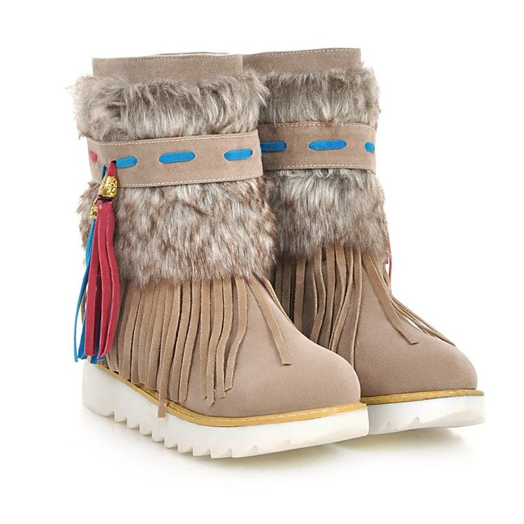 Tassels Round Toe Flat Short Snow Boots