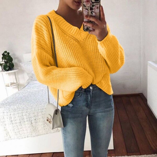 Simple Oversized V Neck Long Sleeve Sweater