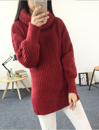 Sleeve High Shawl Collar Pullover Solid Color Sweater - Meet Yours Fashion - 2
