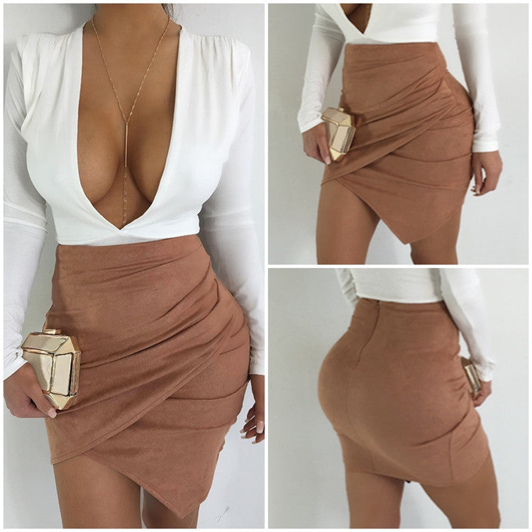 Sexy Wrap Faux Suede Short Bodycon Skirt