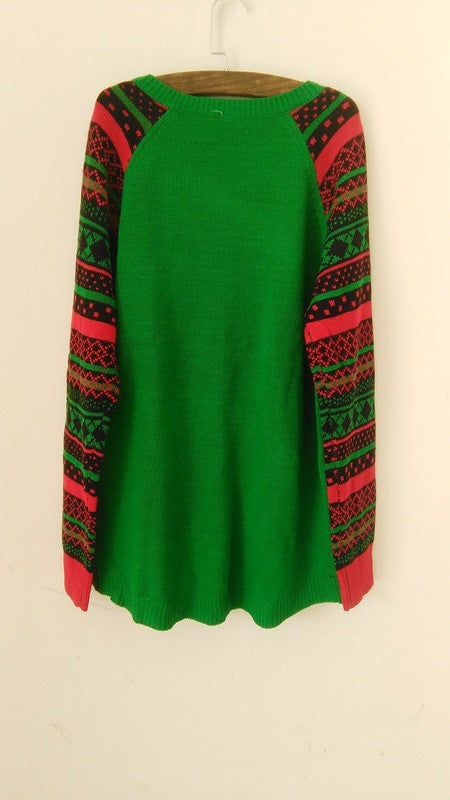 Christmas Elk Sequins Splicing Long Sleeve Green Knitting Sweater