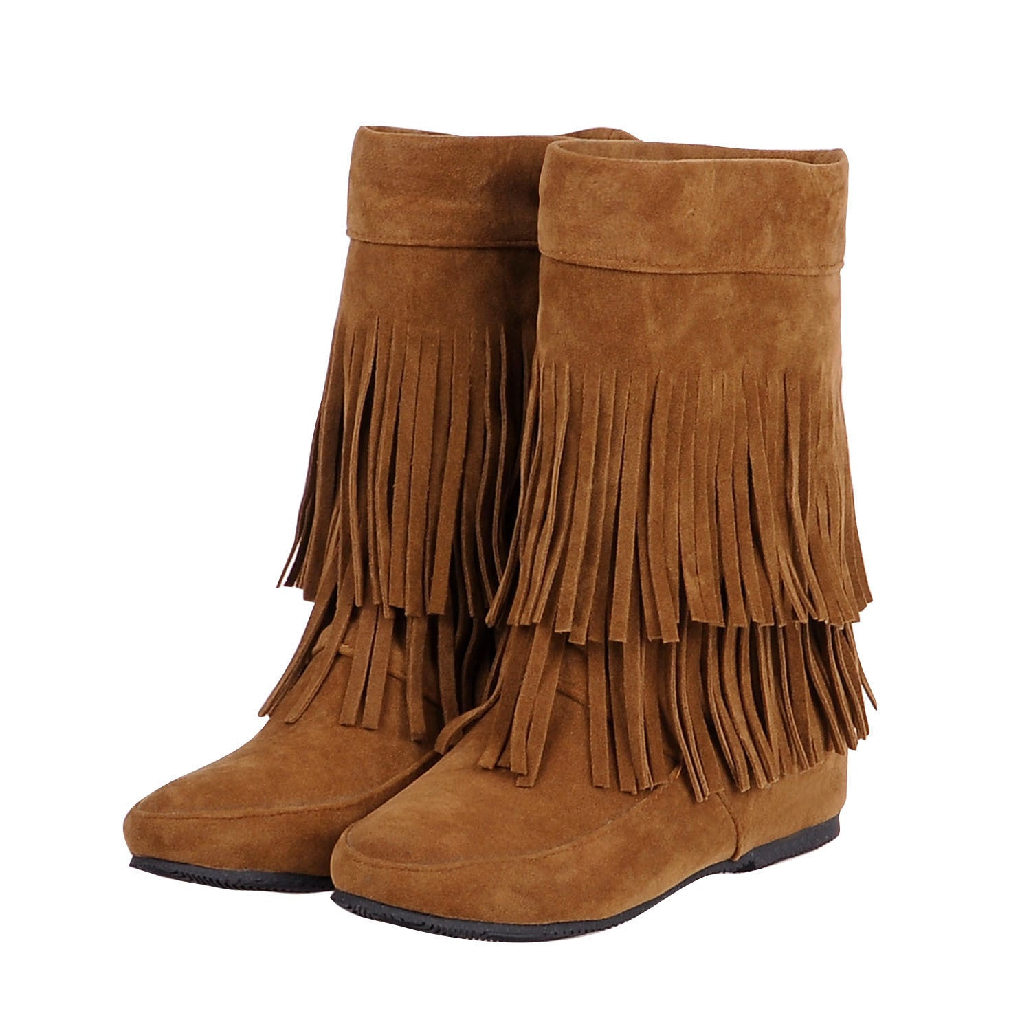 Solid Color Round Toe Tassels Inside Heels Half Boots