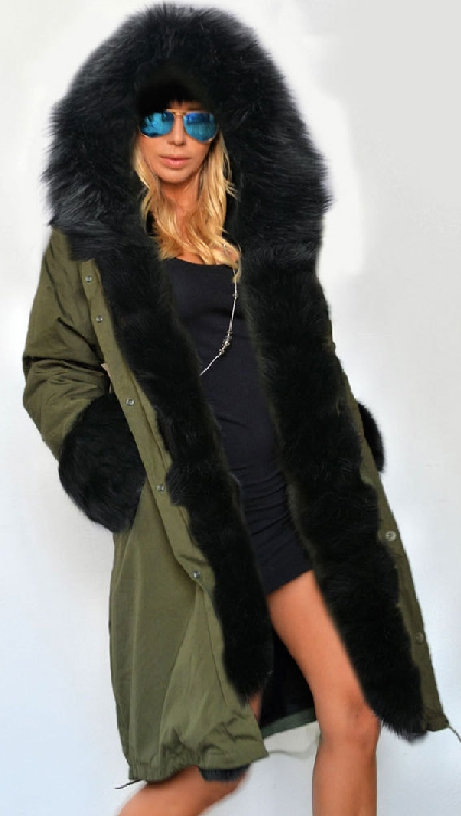 Zipper Hooded Faux Fur Cuff Long Cotton Coat - Meet Yours Fashion - 4