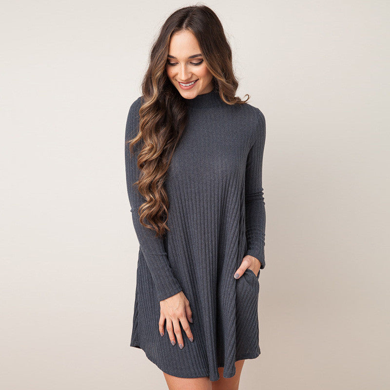 Fashion Loose Style Ribbed-Knit Short Sweater Dress
