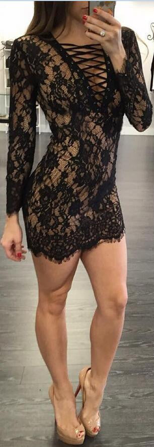 Fashion Sexy Bandage Lace Short Bodycon Dress