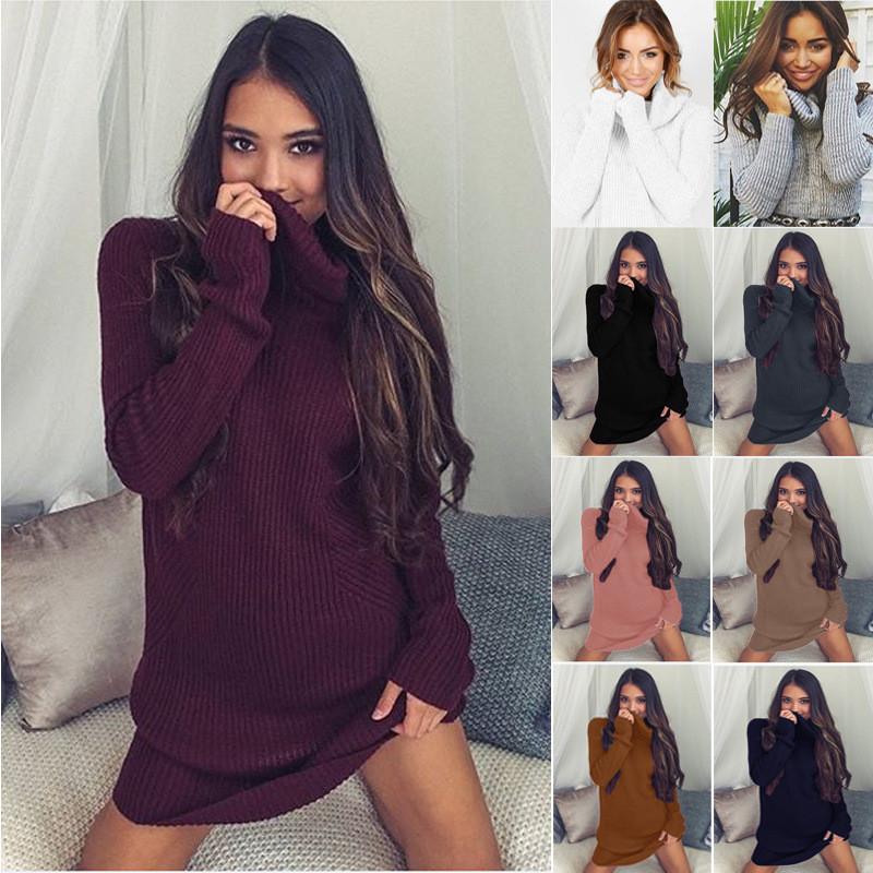 Clearance Sexy Turtle Neck Long Sweater Dress