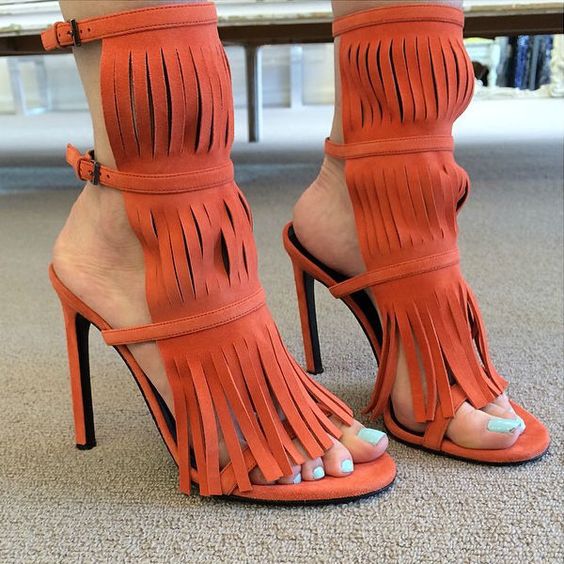 Tassels Candy Color Suede Open-toe Ankle Strap Stiletto High Heel Sandals