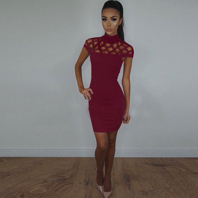 Sexy Hollow Out Short Sleeve Short Bodycon Dress