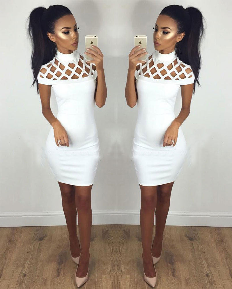 Sexy Hollow Out Short Sleeve Short Bodycon Dress