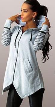 Hooded Split Letter Print Zipper Long Coats - Meet Yours Fashion - 1