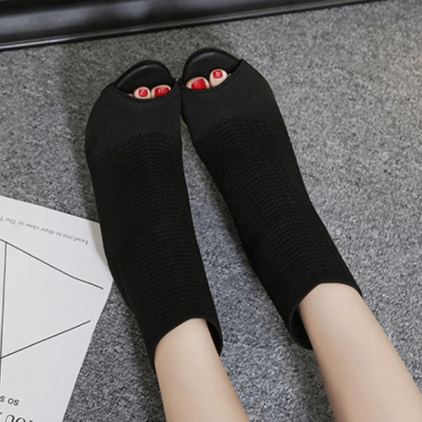 Peep Toe High Heel Knit Ankle Sandal Boots