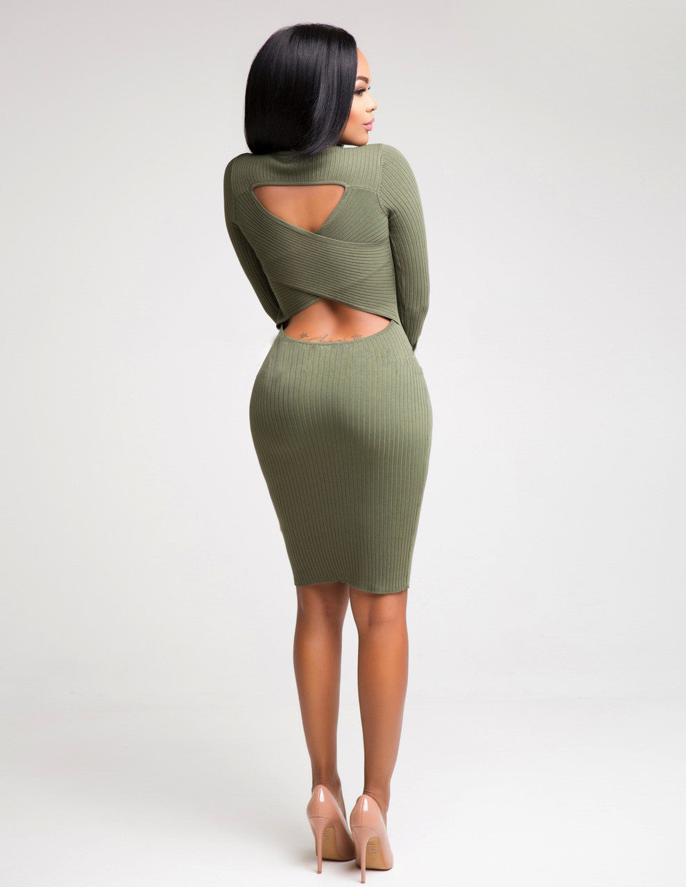 Sexy Hollow Out Back Bodycon Knee-length Dress