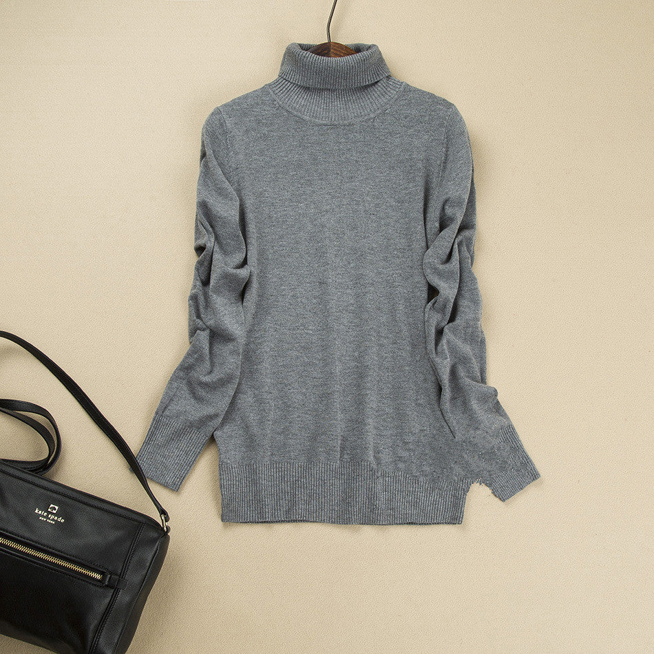 Fashion Pure Color High Neck Long Sleeve Slim Knit Sweater