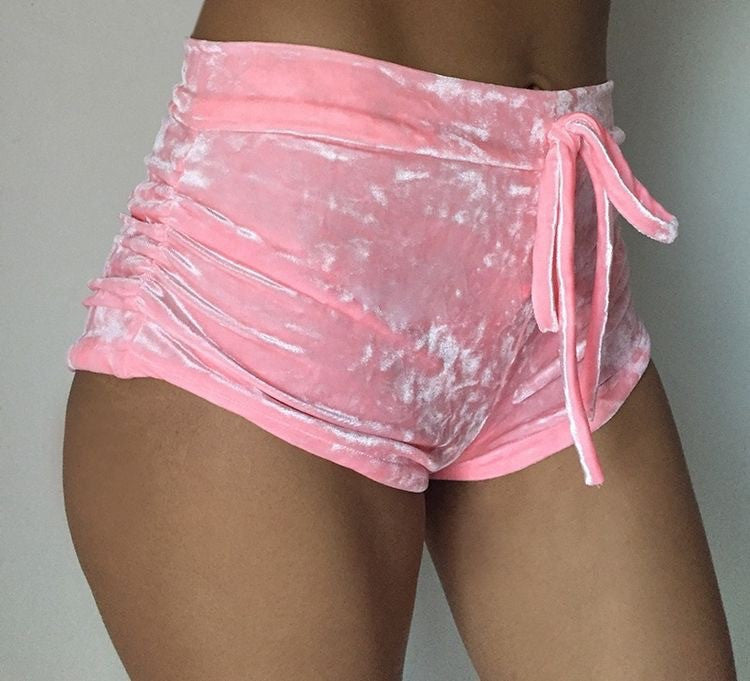 Candy Color Flannel Draped Draw String Sports Shorts