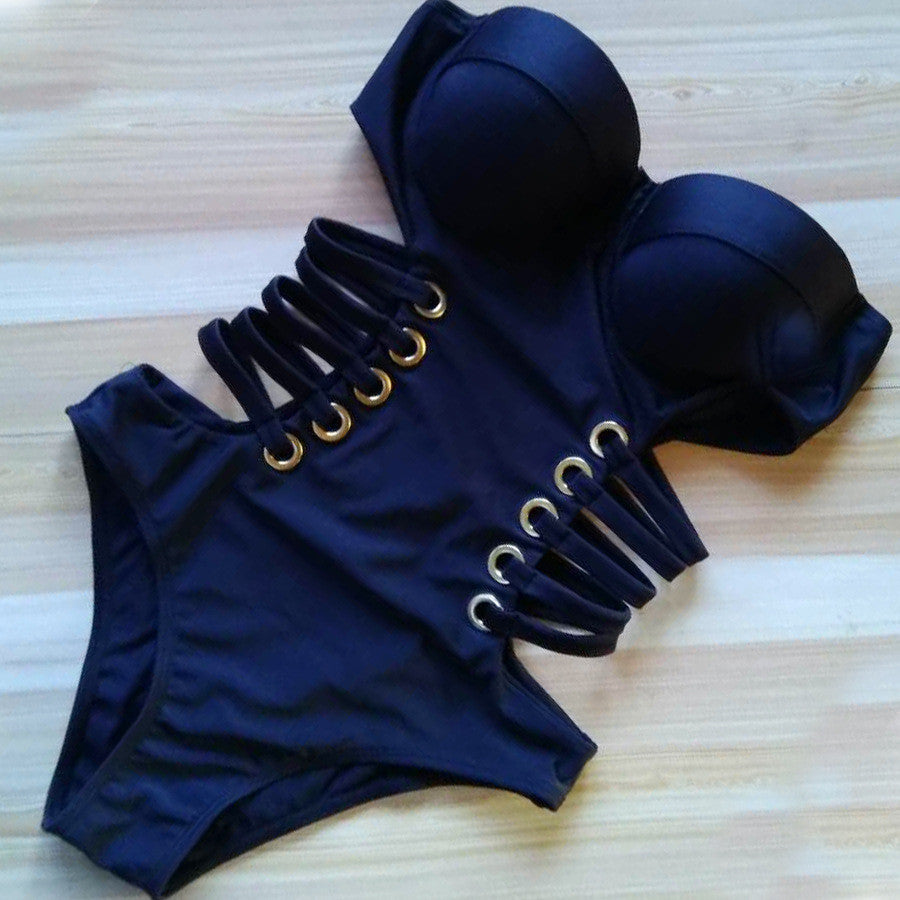 Sexy Strapless Hollow Out Bandage One Piece Swimwears