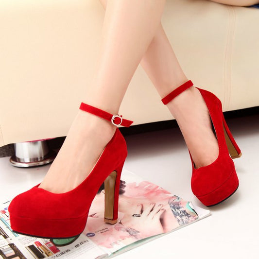 Candy Color Ankle Wrap Round Toe Platform High Heels Party Shoes