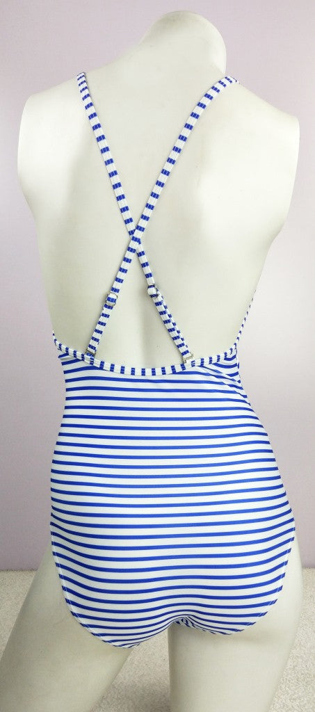 Stripe Lace Up Triangle One Piece Swimwear