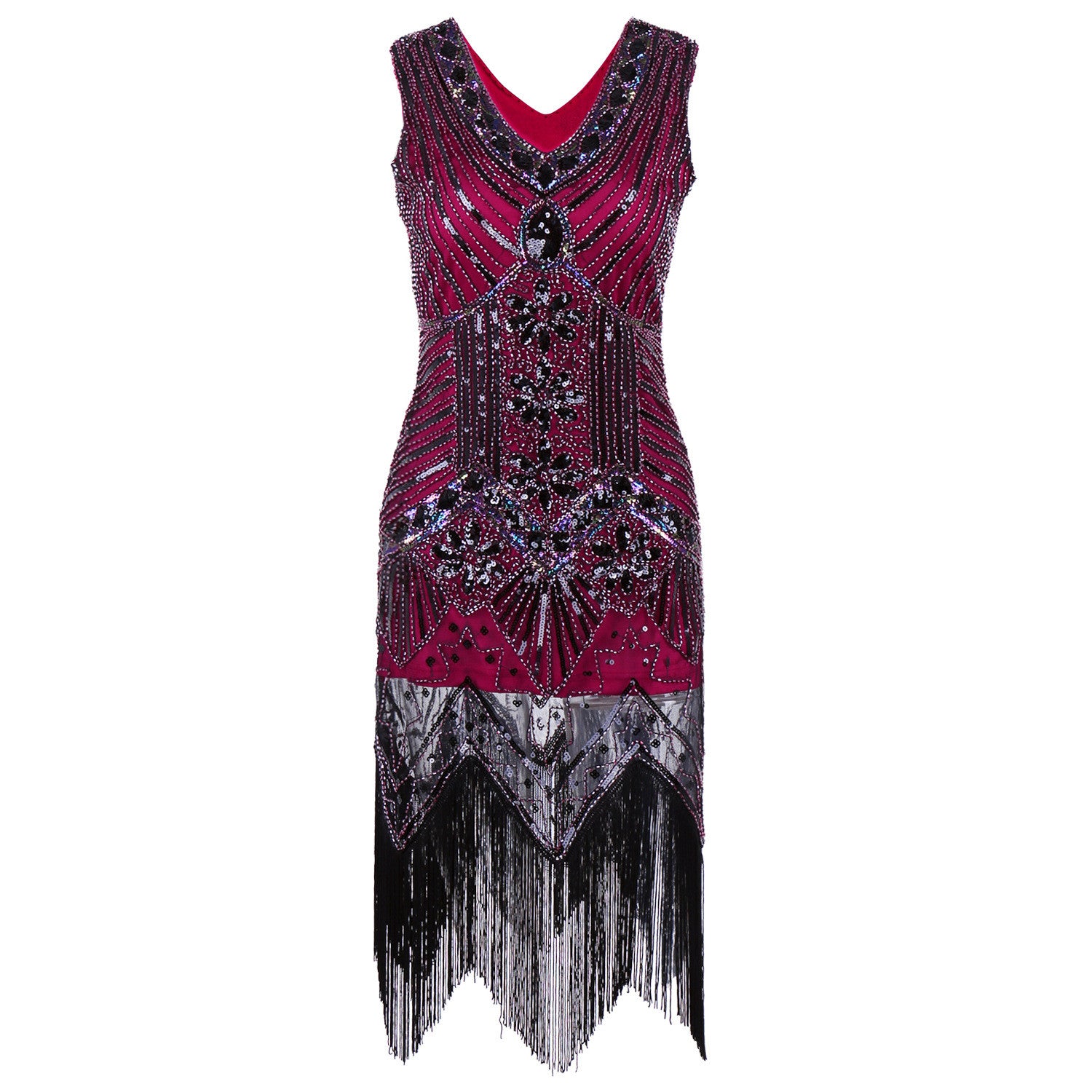 Sequins Color V-neck Tassel Latin Party Dress