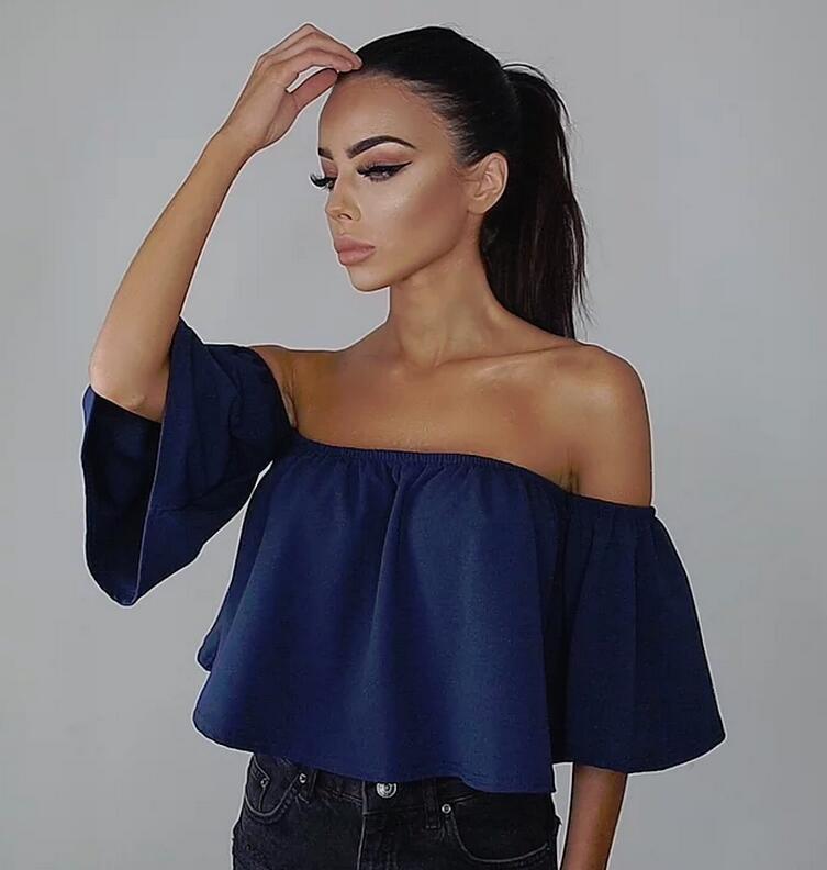 Sexy Off Shoulder Long Sleeve Chiffon Loose Blouse - Oh Yours Fashion - 3