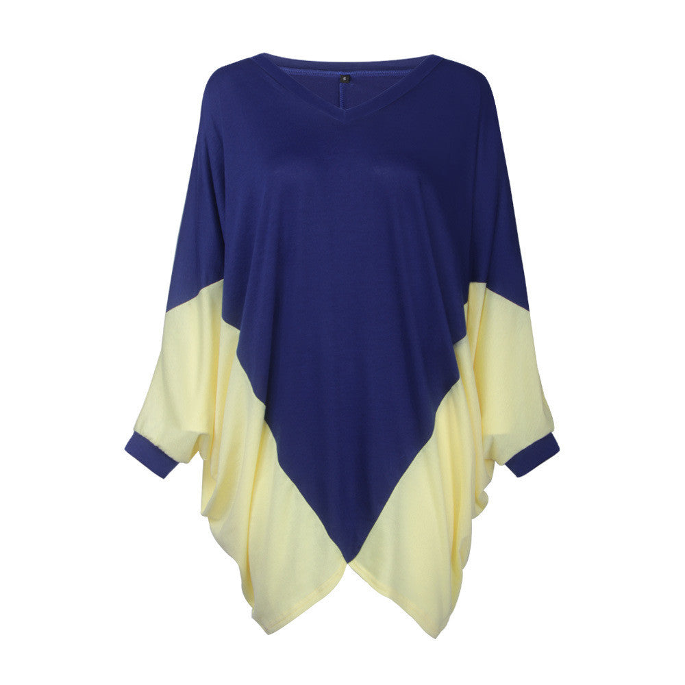 Fashion Irregular Contrast Color Batwing Sleeve Loose Short Dress
