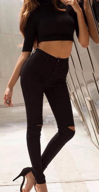 High Waist Elastic Slim Holes Stylish Jeans - Meet Yours Fashion - 2