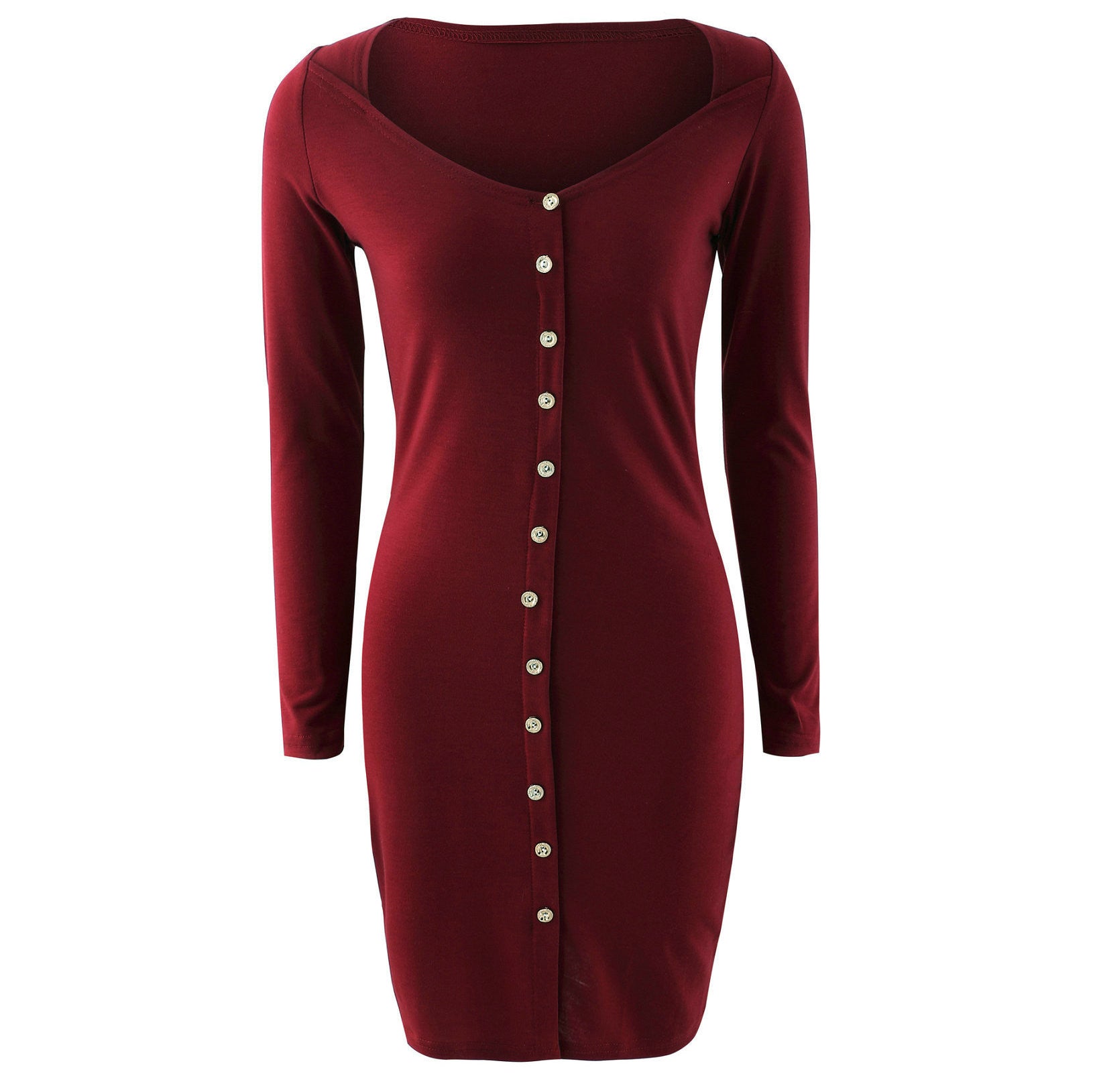 Sexy Front Button Square Neck Short Bodycon Dress