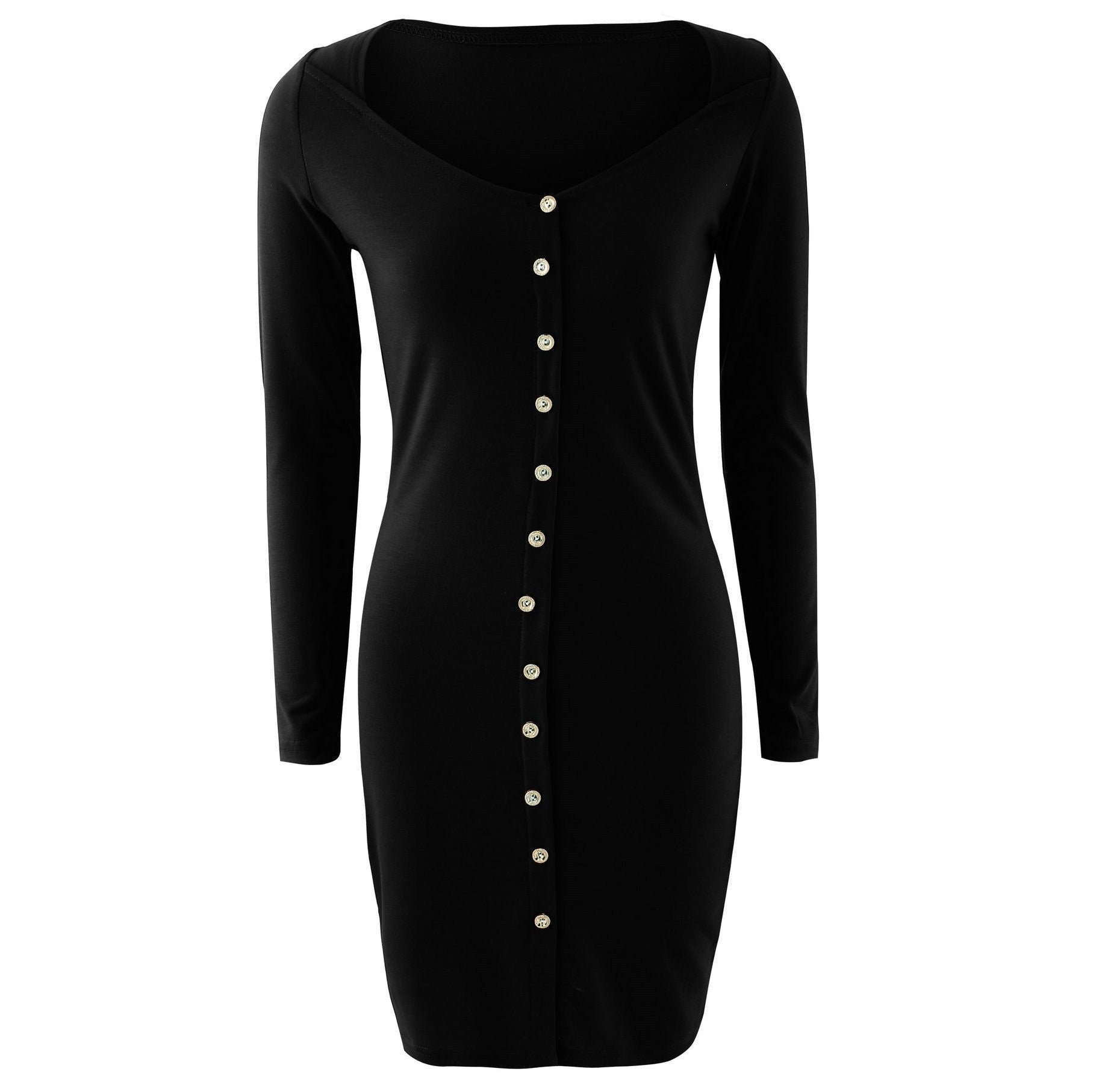Sexy Front Button Square Neck Short Bodycon Dress