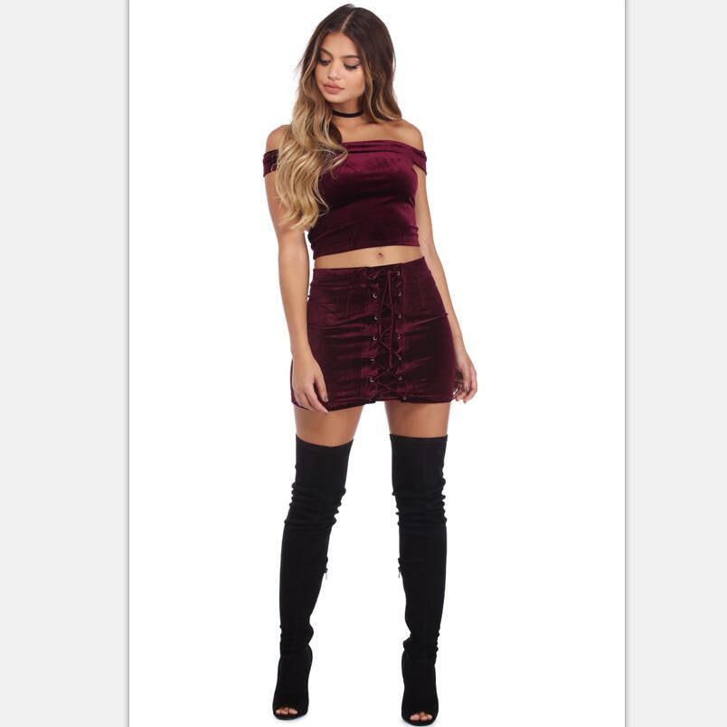 Double Button Lace Up Bodycon Short Sexy Skirt