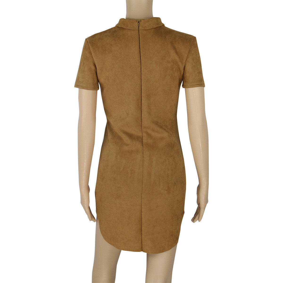 Fashion Suede Short Sleeve Irregular Bodycon Short Dress