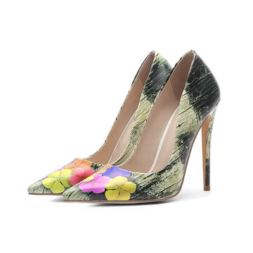 Party Leather Graffiti Print Point Toe Pumps
