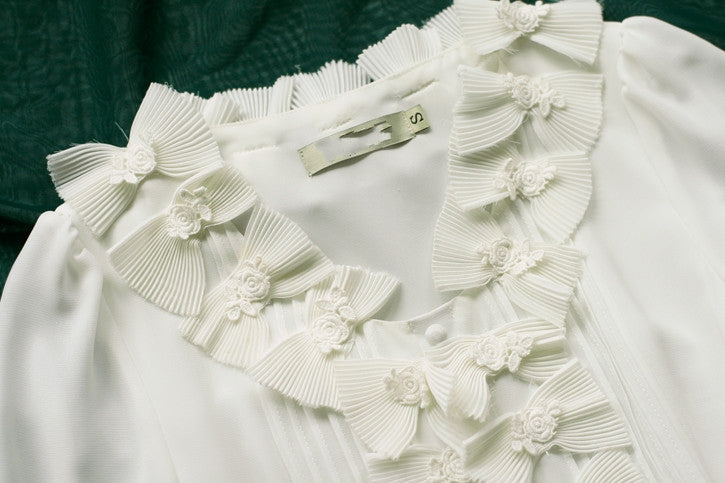 Princess A-line Bowknot Half Sleeves Ruffles Long White Dress - MeetYoursFashion - 7