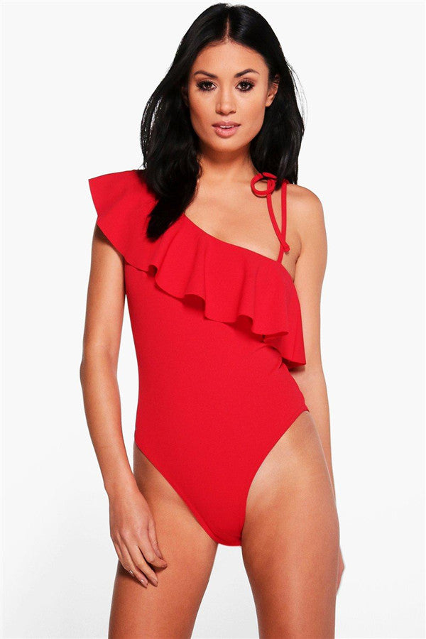 2017 Sexy One Shoulder Falbala One Pieces Swimwear