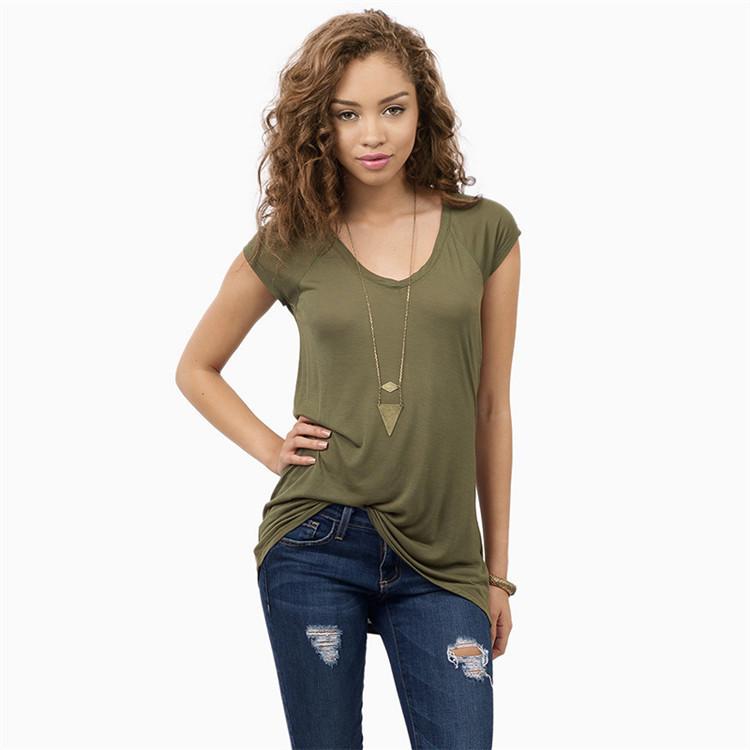 Clearance Pure Color Show Thin V-neck Short Sleeves T-shirt
