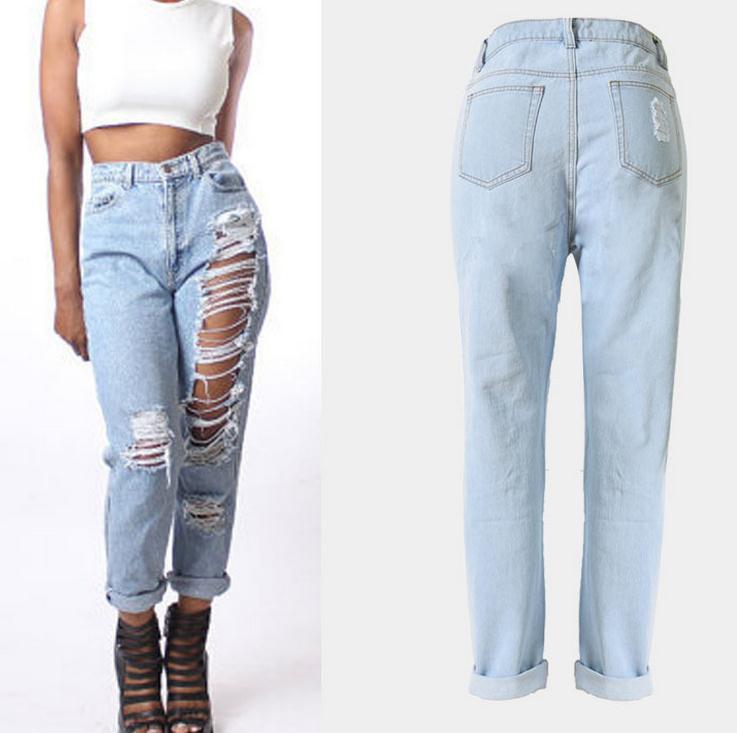 Holes Ripped Straight 9/10 High Waist Casual Jeans - Meet Yours Fashion - 5