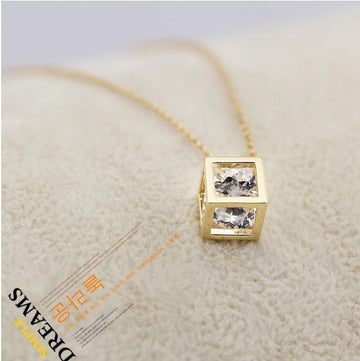 Crystal Zircon Cube Pendant Clavicle Necklace