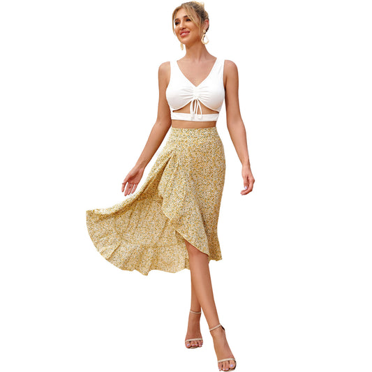 Irregular high waist floral Skirt