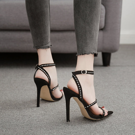 Versatile and sexy slim heel Rhinestone High Heel Sandals