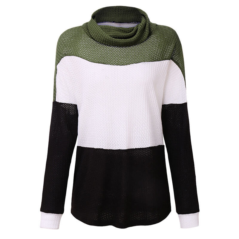 Turtleneck Colorblock Striped Thin Sweater 