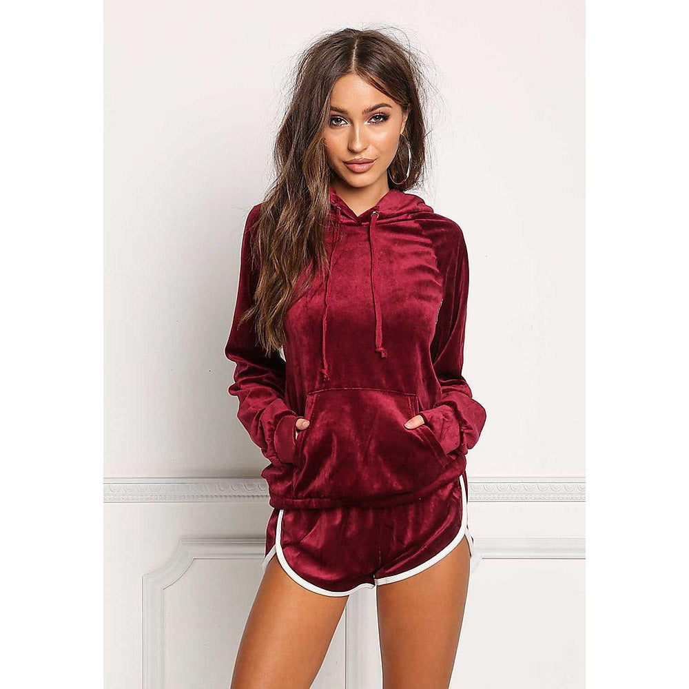 Pocket Hoodies Shorts Two Pieces Sports Set Outfits