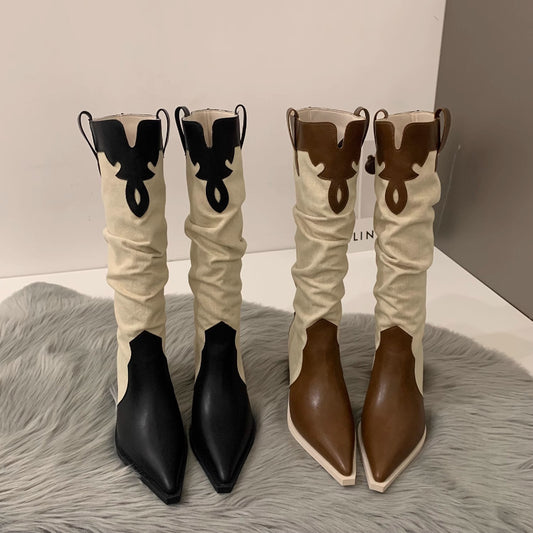 Western Cowboy French Heeled Riding Stack Boots