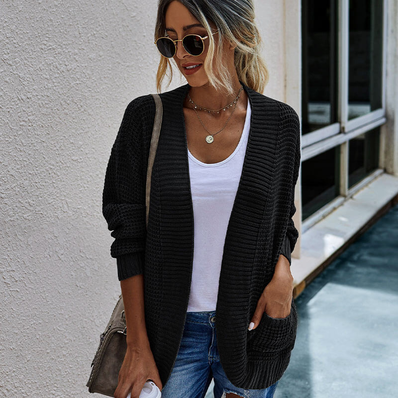 Open Front Knitted Soild Sweater Cardigan