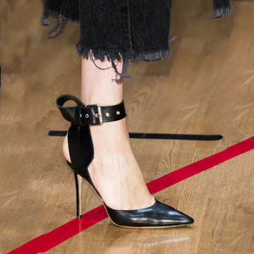 Black Leather Buckle Pointed Toe Sandals