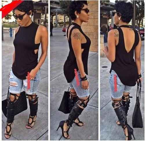 Backless Sleeveless High Neck Slim Sexy Blouse - Meet Yours Fashion - 4