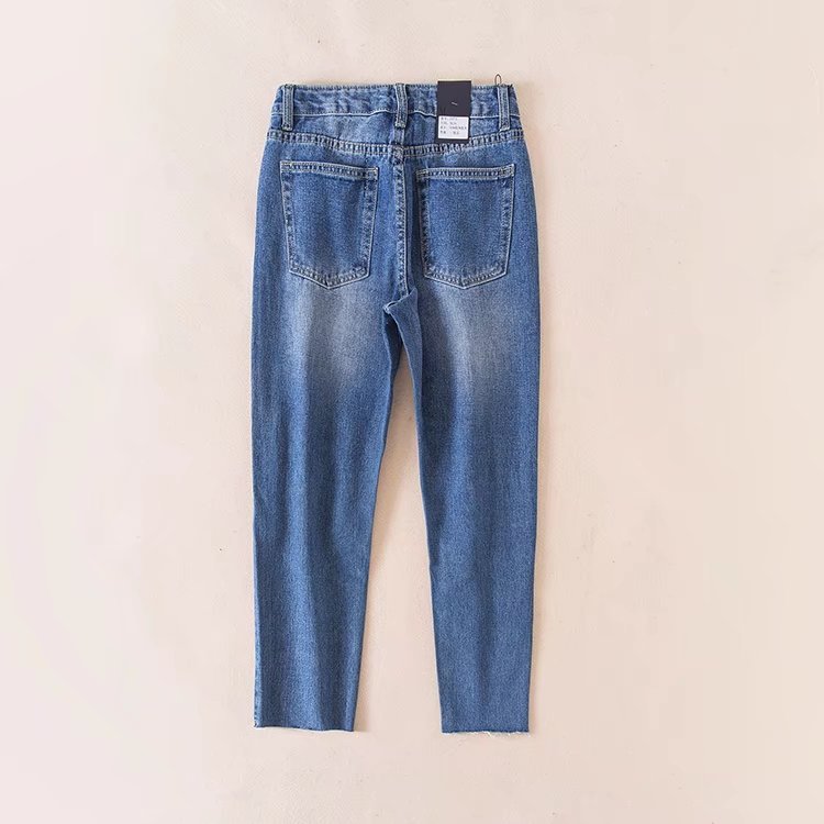 Rough Holes Zipper Slim Long PantsJeans