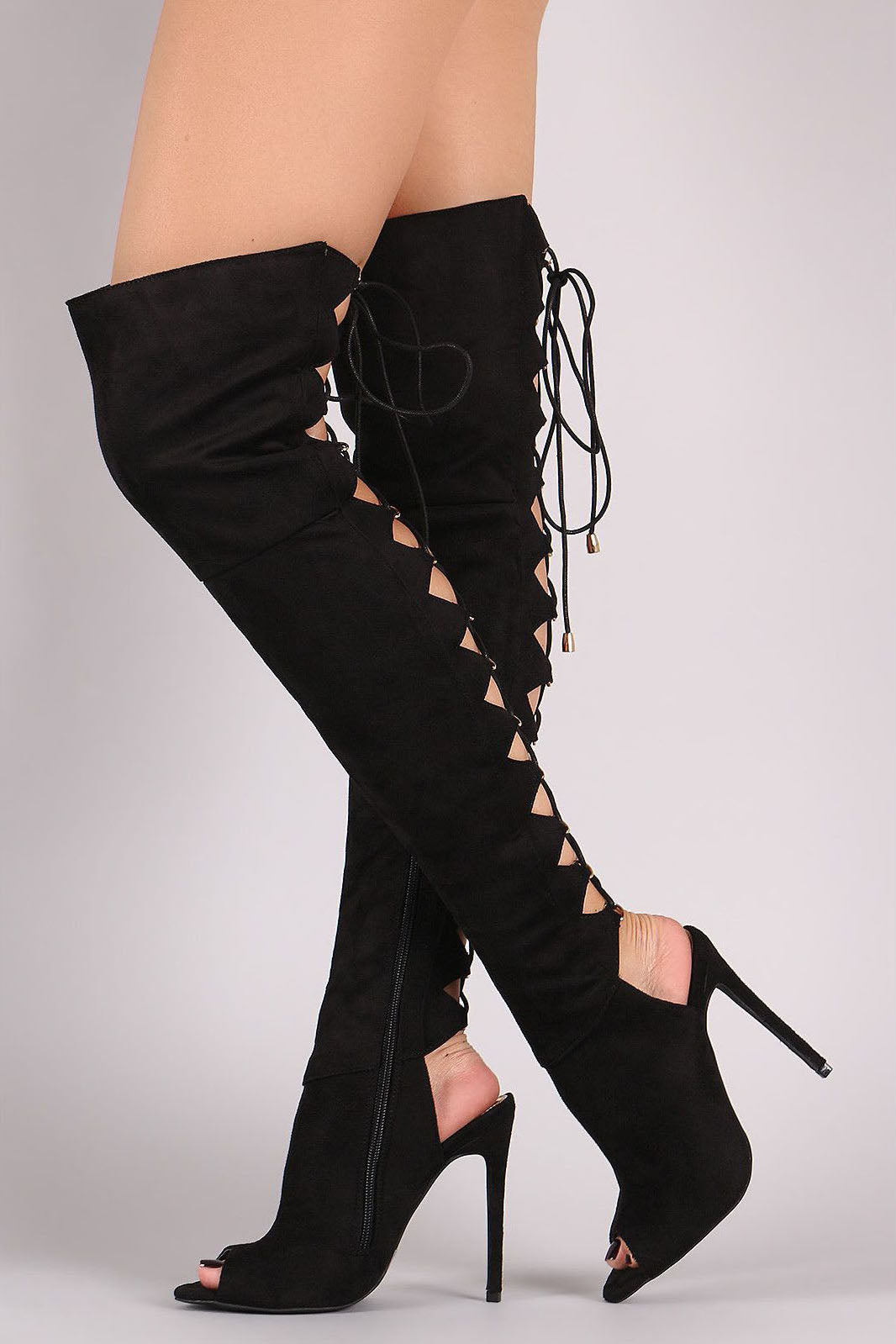 Back Lace Up Cut Out Peep Toe Over-knee Long Boot Sandals