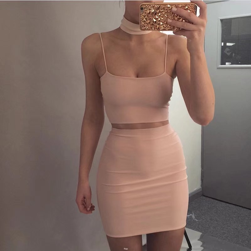 Spaghetti Straps Crop Top with Short Skirt Two Pieces Dress Set