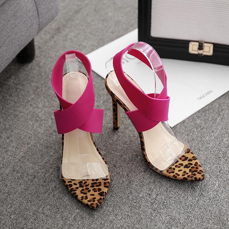 Leopard Suede High Heel Point Toe Sandals